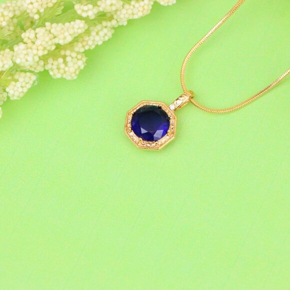 "Royal Purple Gemstone Pendant in Gold Octagon Frame, XPPT1390 - Picture 9 of 13